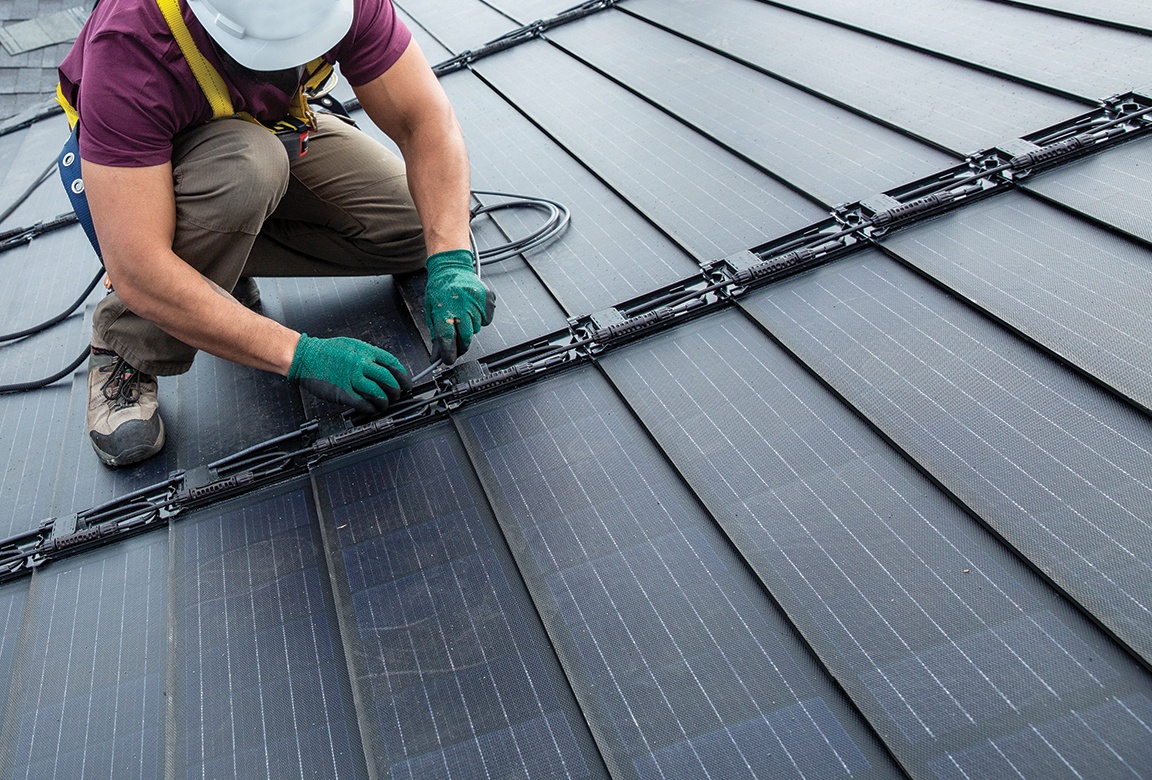 Solar installer process - Timberline Solar Shingle is walkable and nailable.