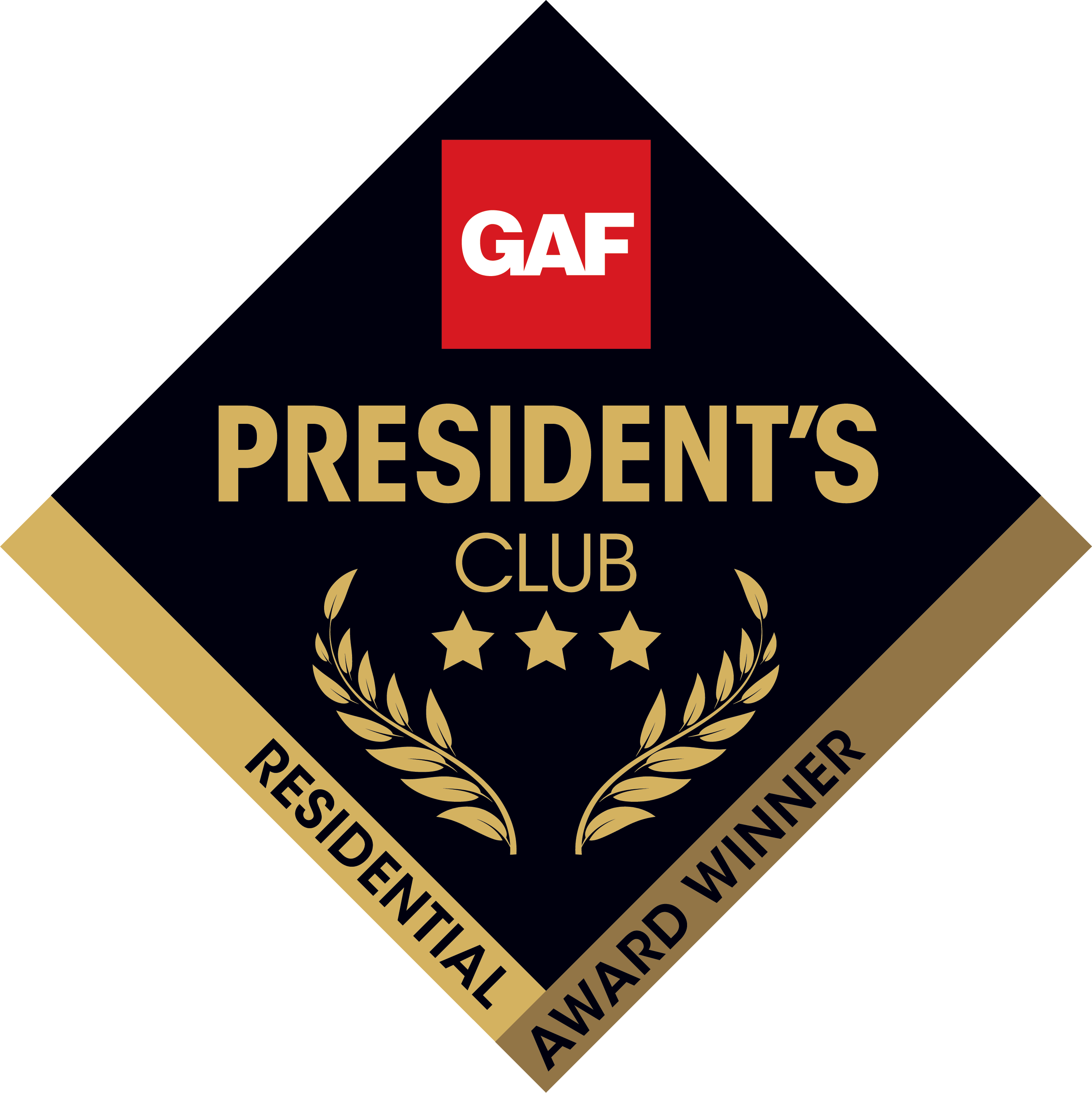 GAF 3 Star President's Club Award Logo for Residential Award Winners