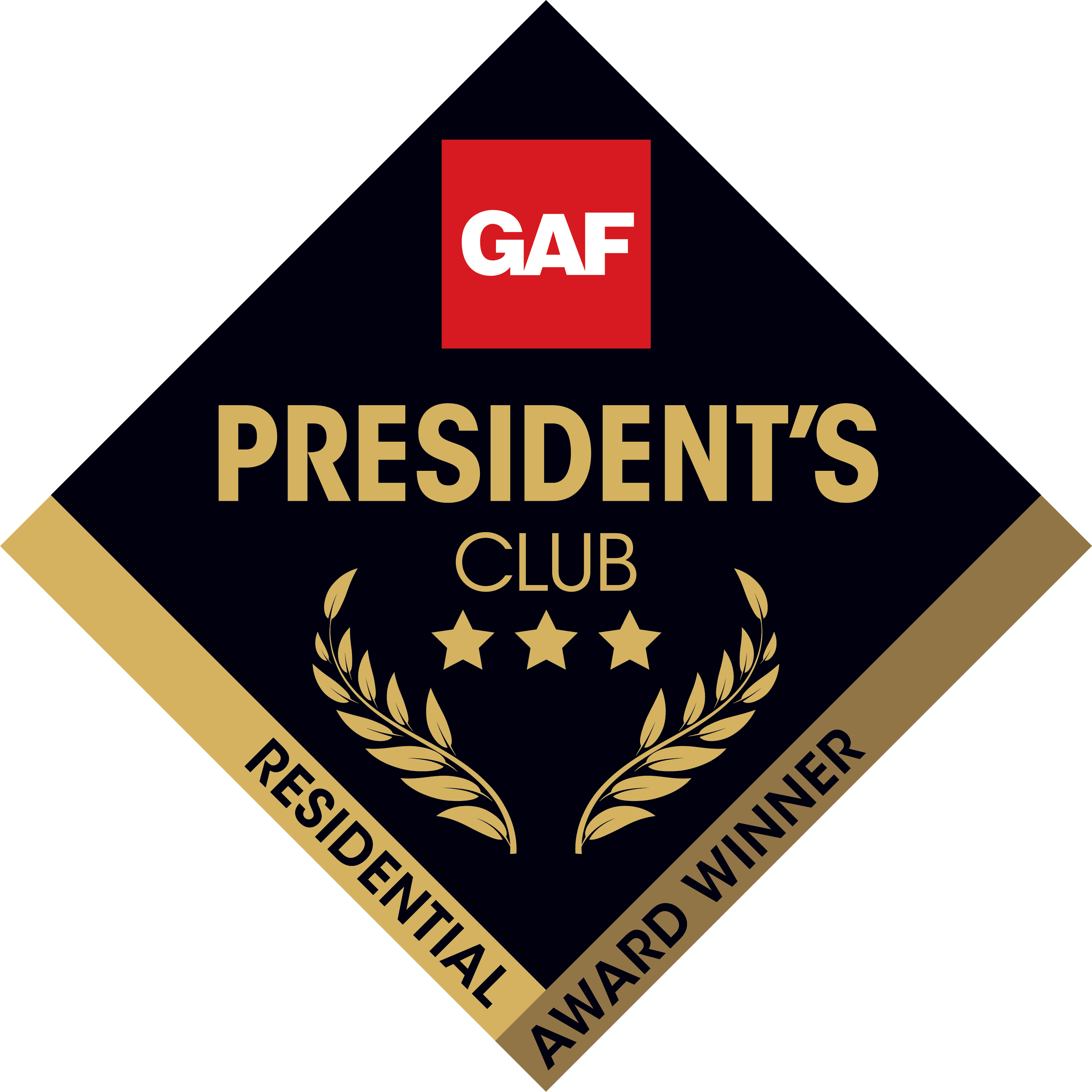 GAF 3 Star President's Club Award Logo GAF 3 Star President's Club Award Logo for Residential Award Winners